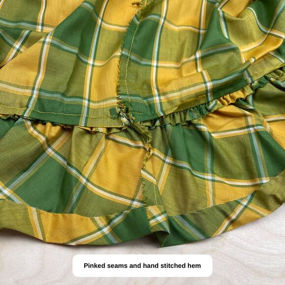 Vintage 1960s Green and Yellow Plaid Short Sleeve Fit and Flare Dress - Picture 6 of 9